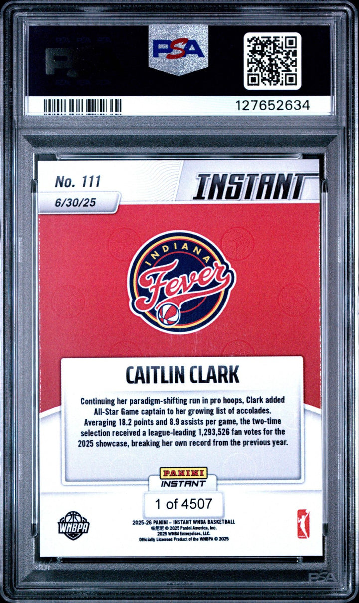 Graded 2025 Panini Instant WNBA Caitlin Clark #111 Basketball Card PSA 10 Mint