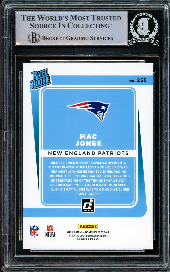 Mac Jones Signed 2021 Donruss Rated RC 255 New England Patriots Beckett
