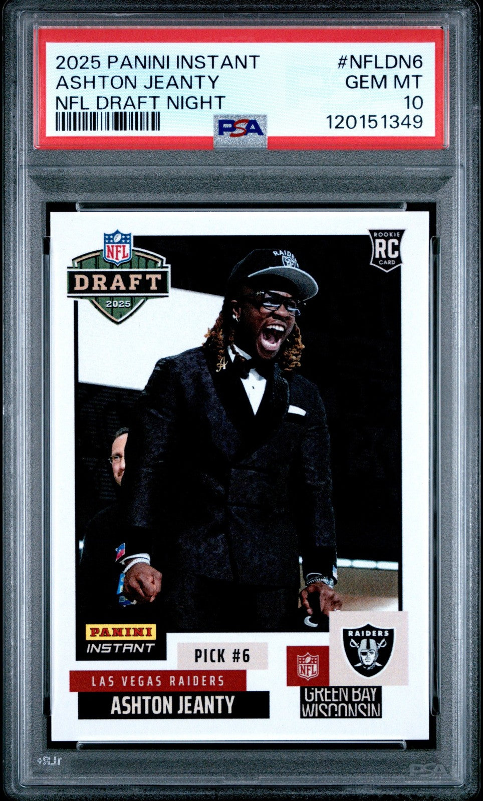 Graded 2025 Panini Instant Ashton Jeanty #DN6 Draft Night Card PSA 10