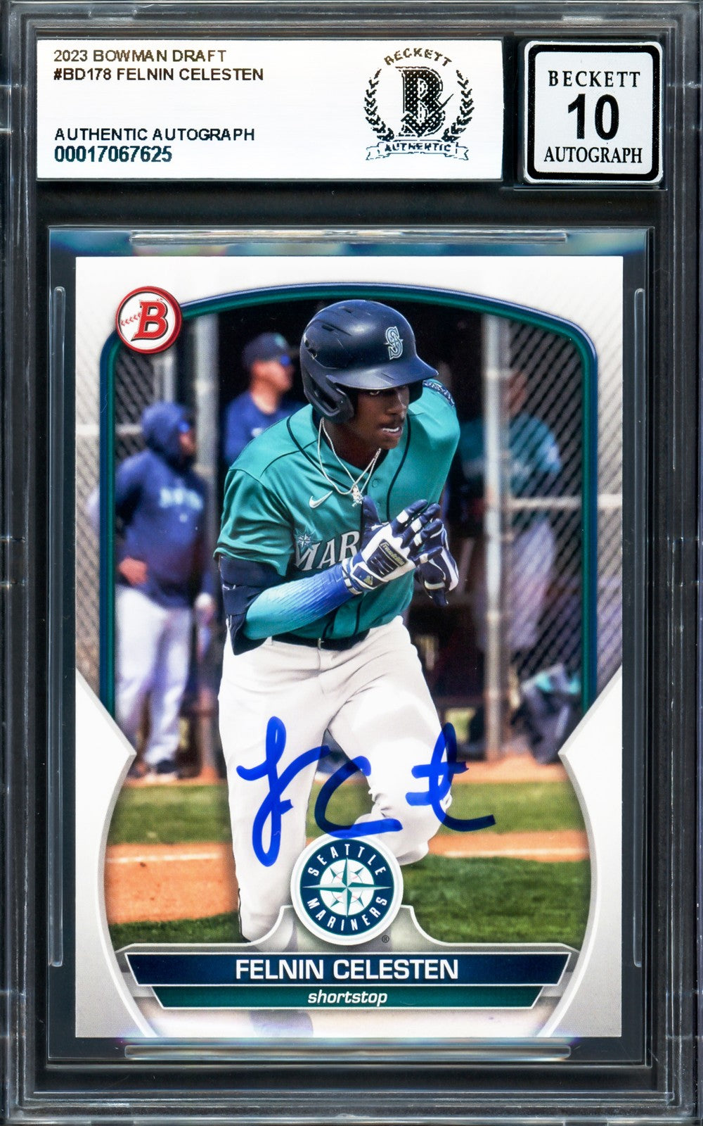 Felnin Celesten Signed 2023 Bowman Draft RC BD178 Mariners Auto GM 10 Beckett
