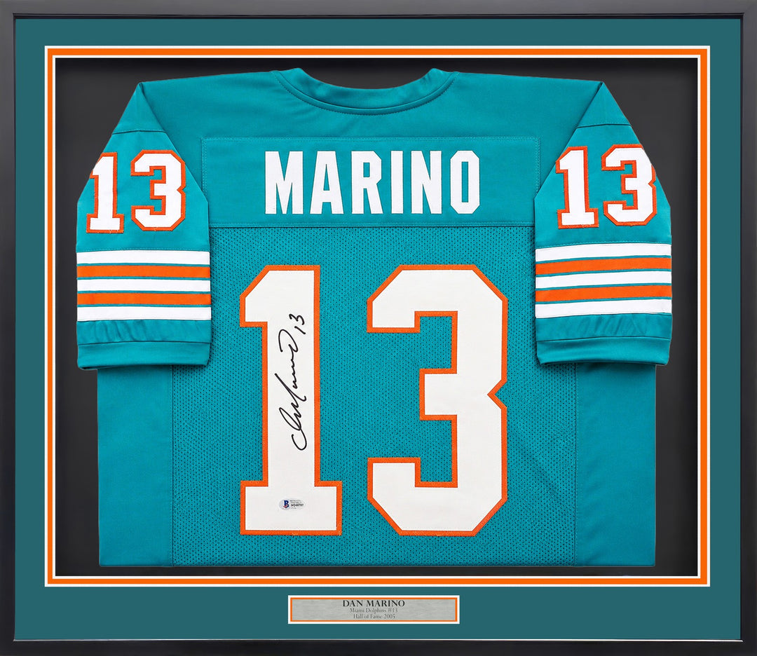 Miami Dolphins Dan Marino Signed Framed Teal Jersey Beckett BAS