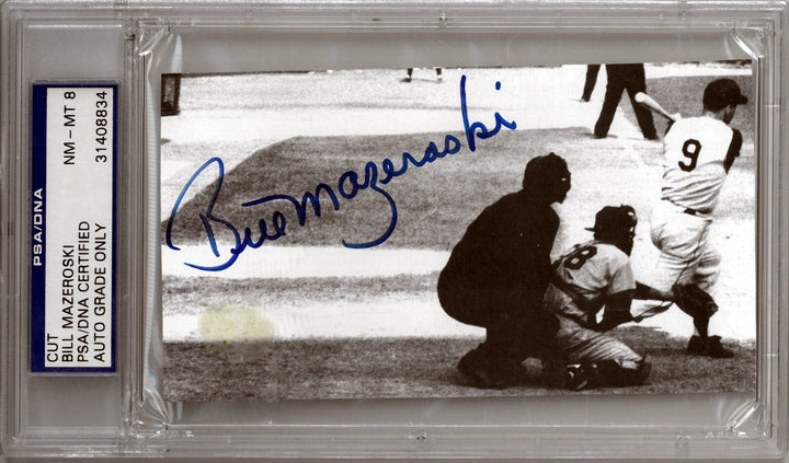 Bill Mazeroski signed 3x5.5 Cut Signature- PSA Encapsulated Auto Grade 8 NM-MT