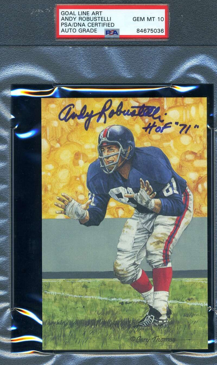 Andy Robustelli Gem Mint 10 PSA DNA Slabbed Signed Goal Line Autograph GLAC