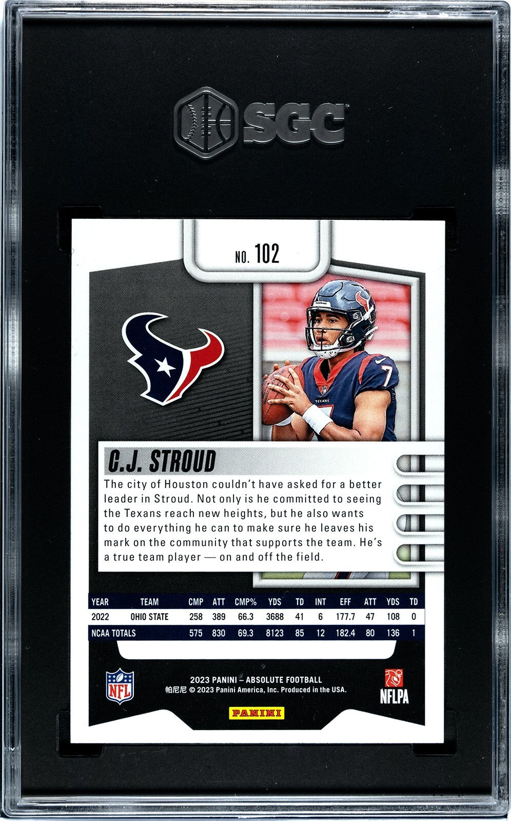 CJ/C.J. Stroud 2023 Panini Absolute Retail Card (RC) #102 - SGC Graded 10 Gem MT