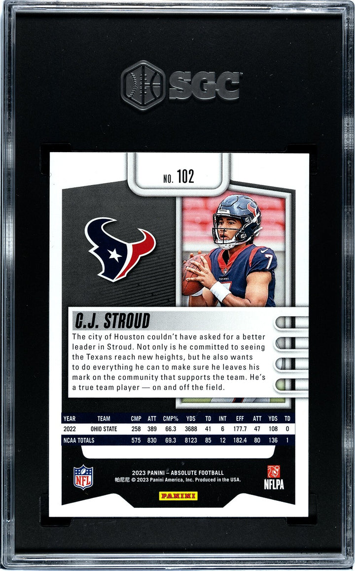 CJ/C.J. Stroud 2023 Panini Absolute Retail Card (RC) #102 - SGC Graded 10 Gem MT