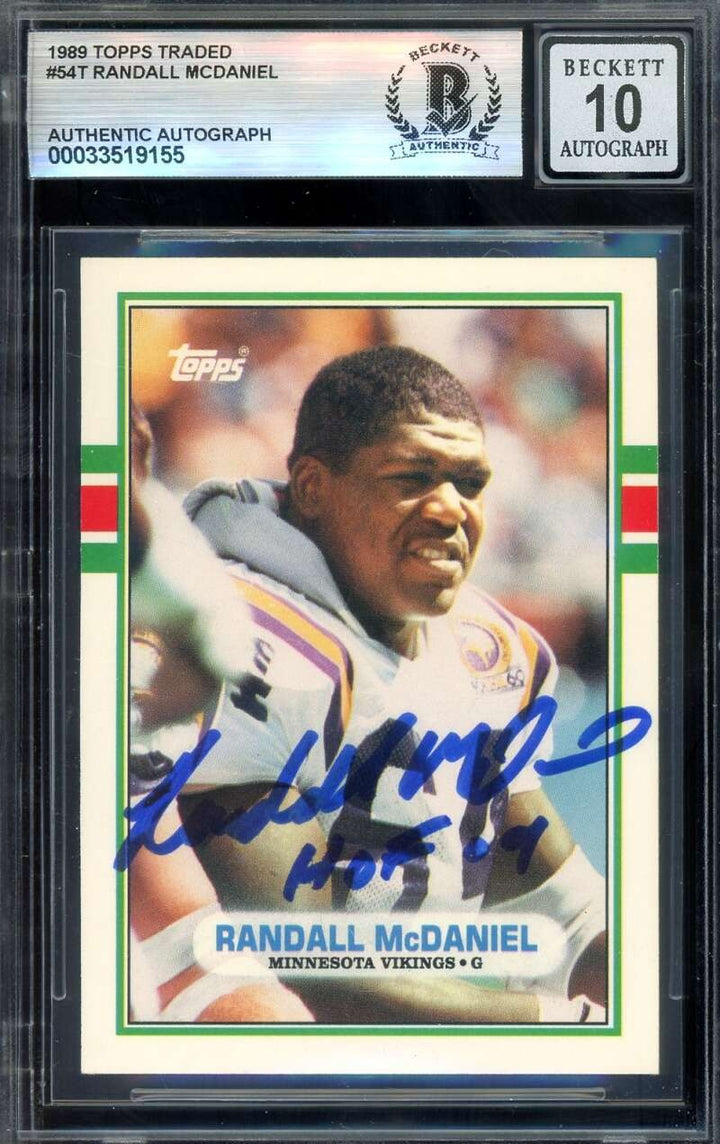 Randall McDaniel Gem Mint 10 Beckett BAS Signed 1989 Topps Traded Rookie Autogra
