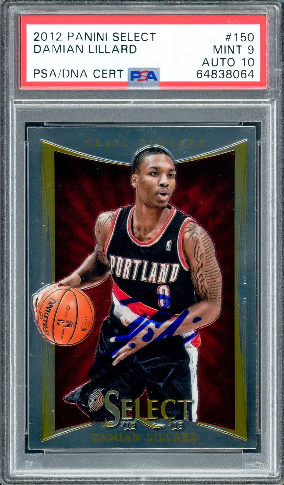 Damian Lillard Signed 2012-13 Panini Select RC 150 PSA 9 Sig 10 On Card PSA/DNA