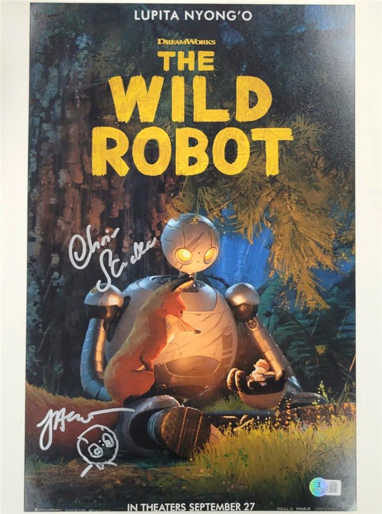 Chris Sanders & Jakob Hjort (sketch) signed Wild Robot 11x17 photo ~ Beckett BAS
