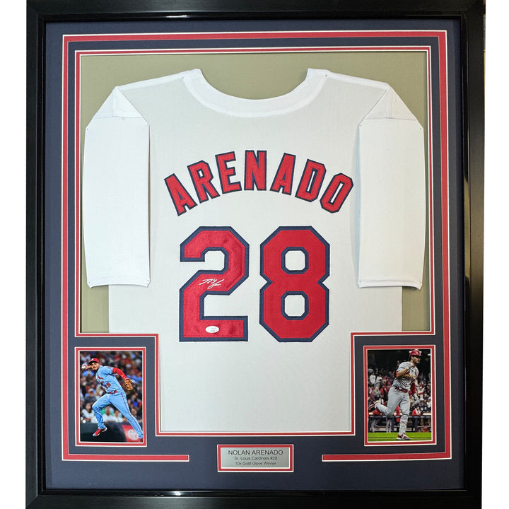 Framed Autographed/Signed Nolan Arenado 33x42 St. Louis White Jersey JSA COA
