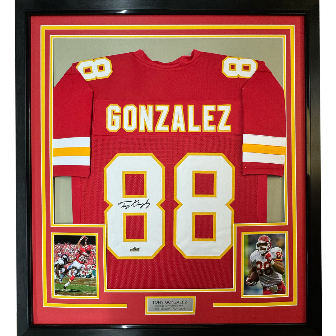 Framed Facsimile Autographed Tony Gonzalez 33x42 Red Reprint Laser Auto Jersey