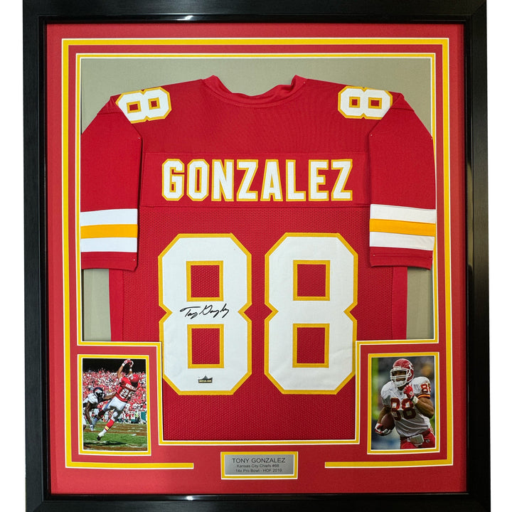 Framed Facsimile Autographed Tony Gonzalez 33x42 Red Reprint Laser Auto Jersey