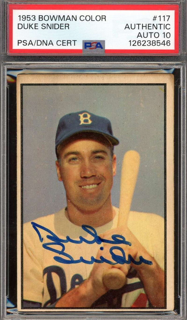 Duke Snider Gem Mint 10 PSA DNA Signed 1953 Bowman Color Autograph