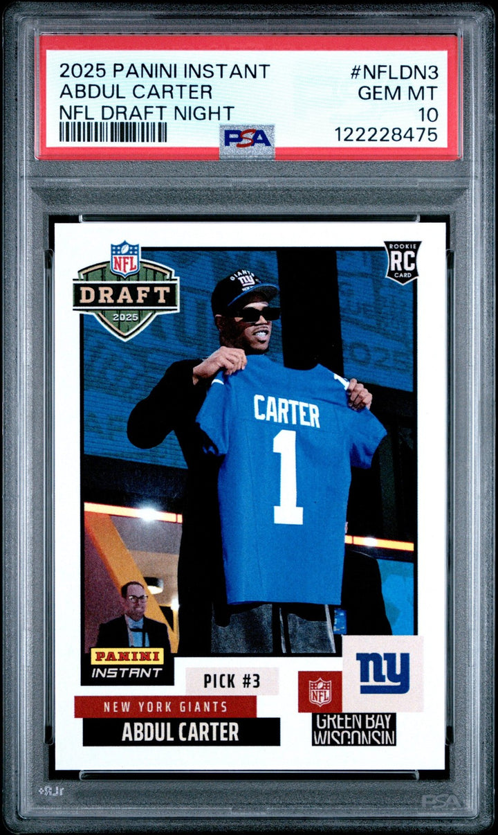 Graded 2025 Panini Abdul Carter #NFLDN3 NFL Draft Night RC Card PSA 10