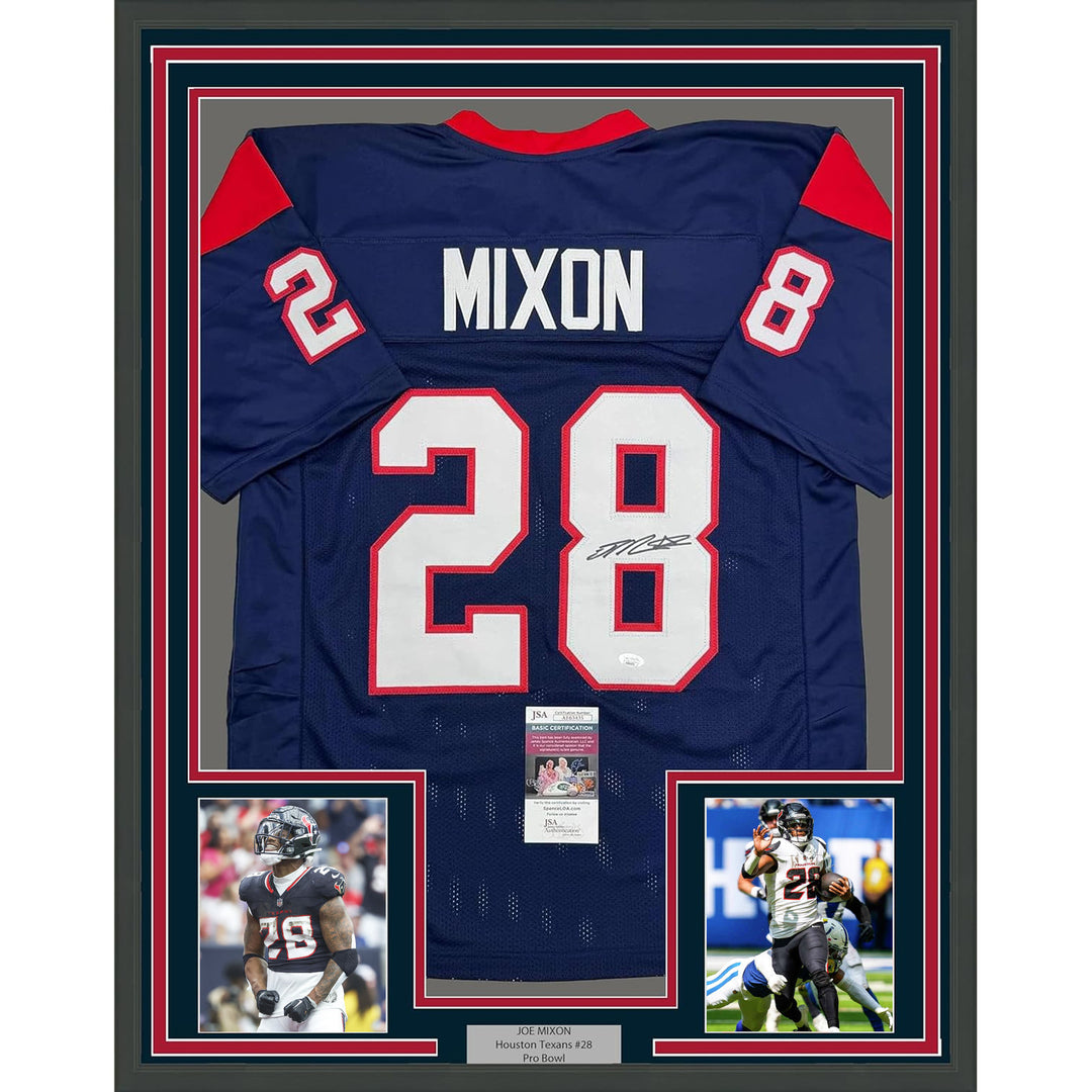 Framed Autographed/Signed Joe Mixon 35x39 Houston Blue Jersey JSA COA