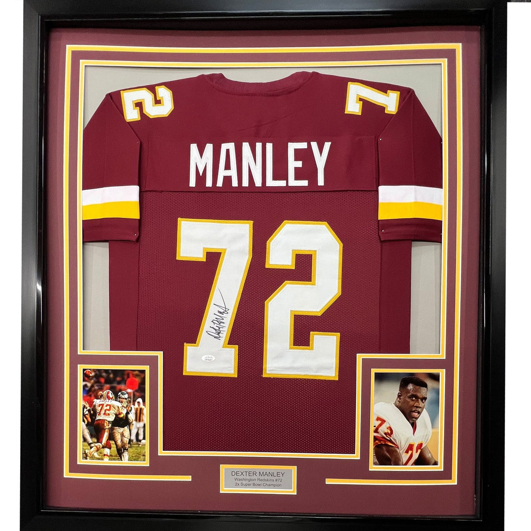 FRAMED Signed DEXTER MANLEY 35x39 Washington Red Jersey JSA COA Auto