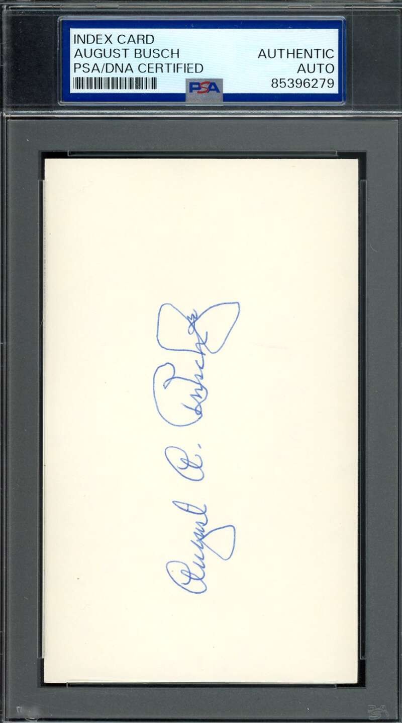 August Busch PSA DNA Autograph 3x5 Index Card Signed