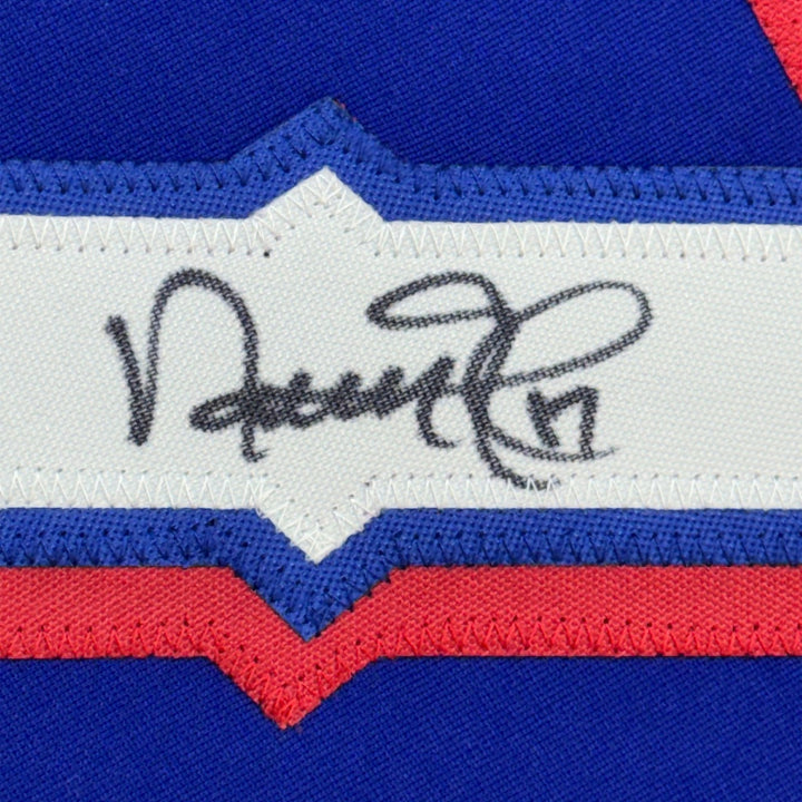 Framed Autographed/Signed Nathan Eovaldi 35x39 Texas Blue Jersey BAS COA