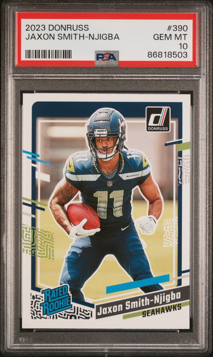 Graded 2023 Panini Donruss Jaxon Smith-Njigba #390 RC Football Card PSA 10