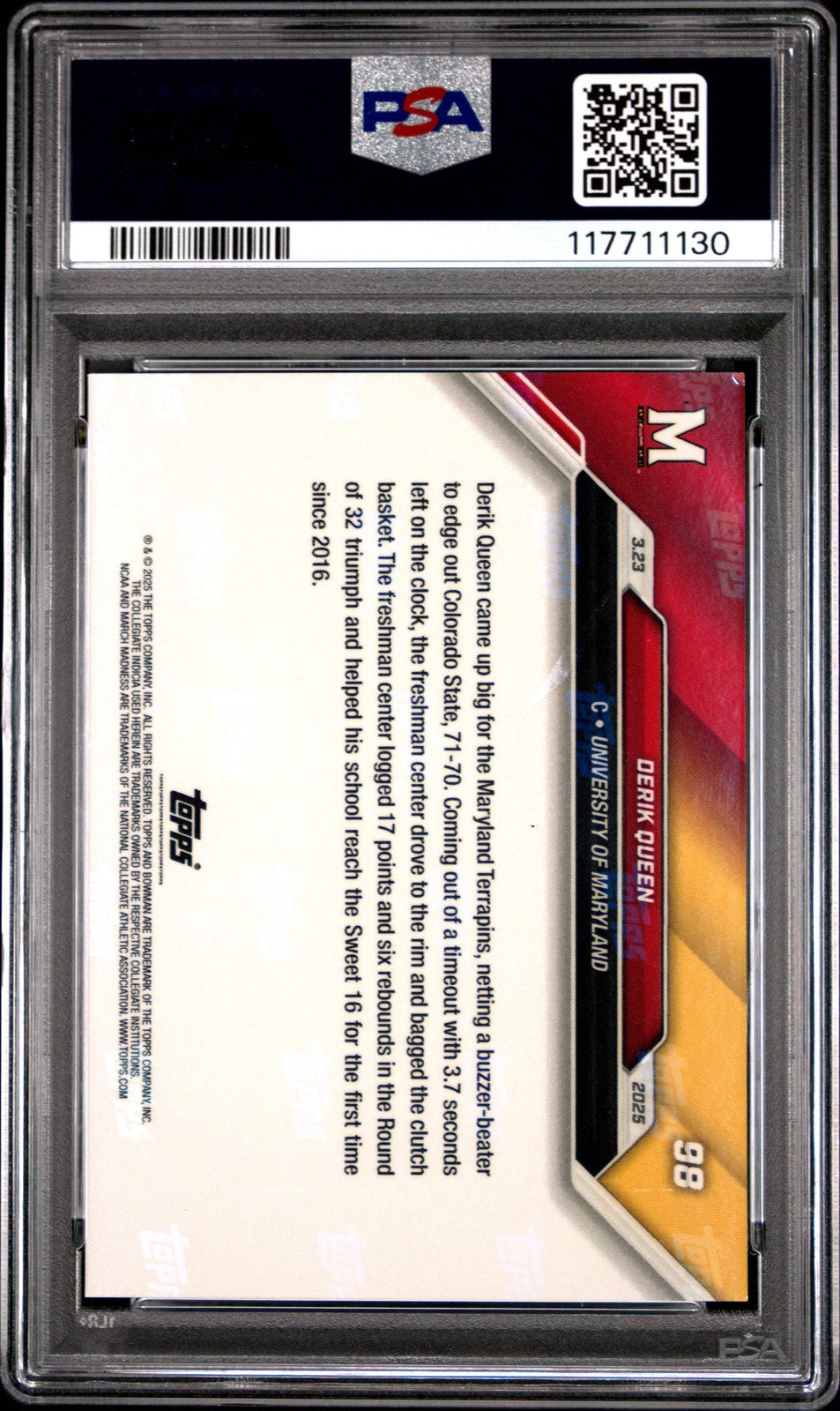 Graded 2024 Topps Bowman U Now Derik Queen #98 Rookie RC Basketball Card PSA 10