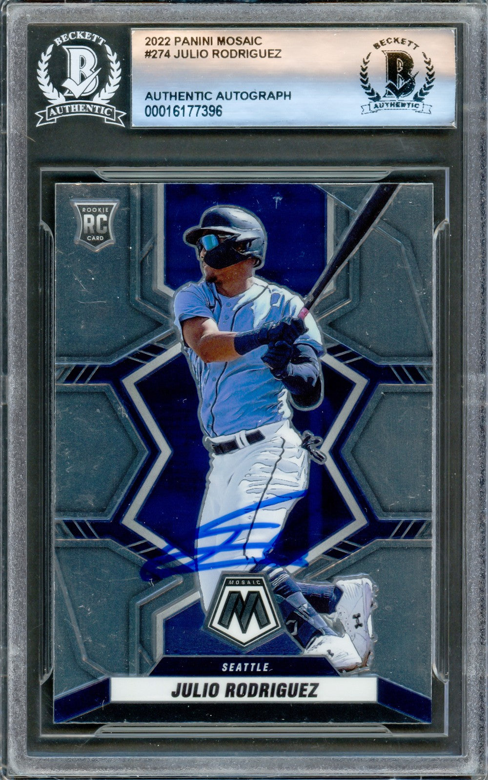Julio Rodriguez Signed 2022 Panini Mosaic RC #274 Seattle Mariners Beckett