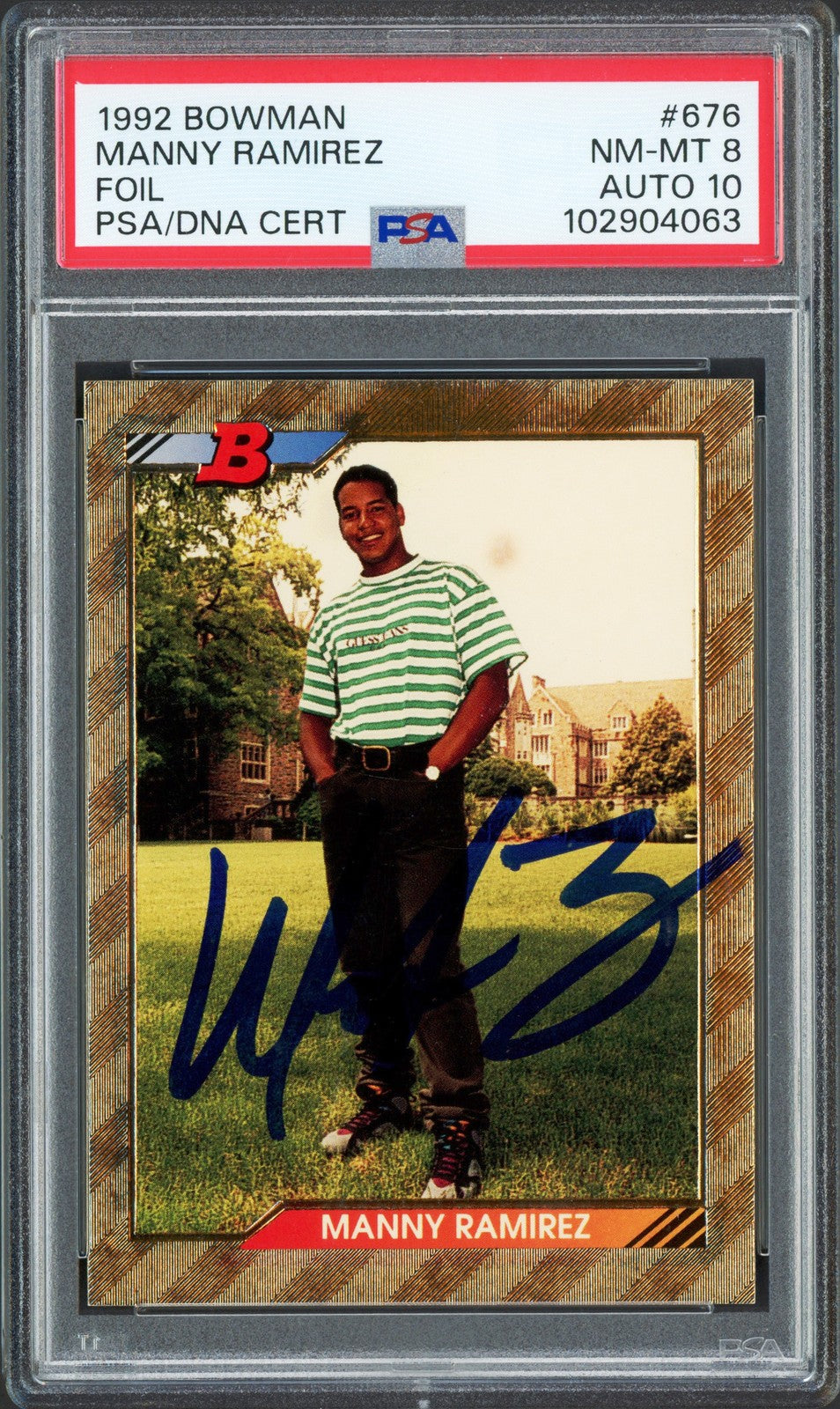 Manny Ramirez Auto 1992 Bowman Foil RC 676 Cleveland Indians PSA 8 Sig 10 DNA
