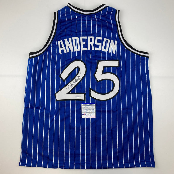 Autographed/Signed Nick Anderson Orlando Blue Pinstripe Jersey PSA/DN