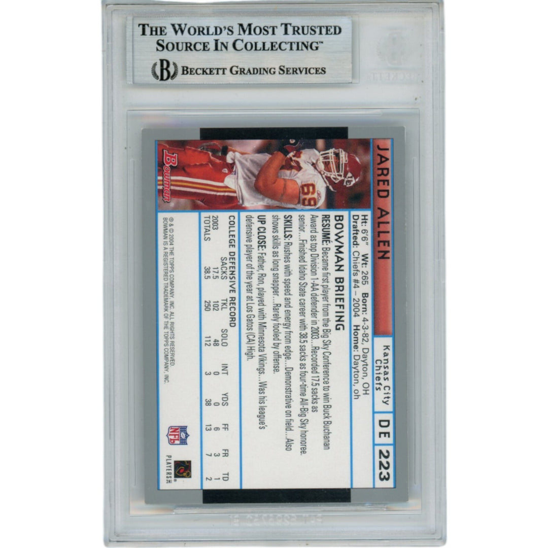 Jared Allen Autographed/Signed 2004 Bowman #223 Card KC Chiefs Beckett 49783