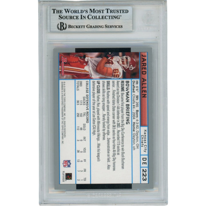 Jared Allen Autographed/Signed 2004 Bowman #223 Card KC Chiefs Beckett 49783
