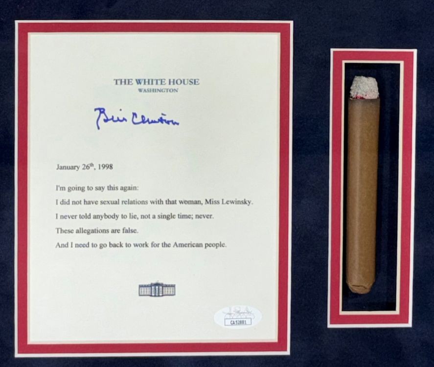 Bill Clinton Signed Framed White House Letter Monica Lewinsky w/ Prop Cigar JSA