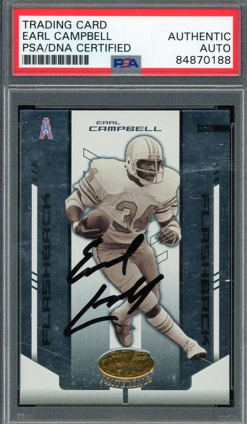 Earl Campbell PSA DNA Signed 2004 Leaf Certified Materials White Mirror Autograp