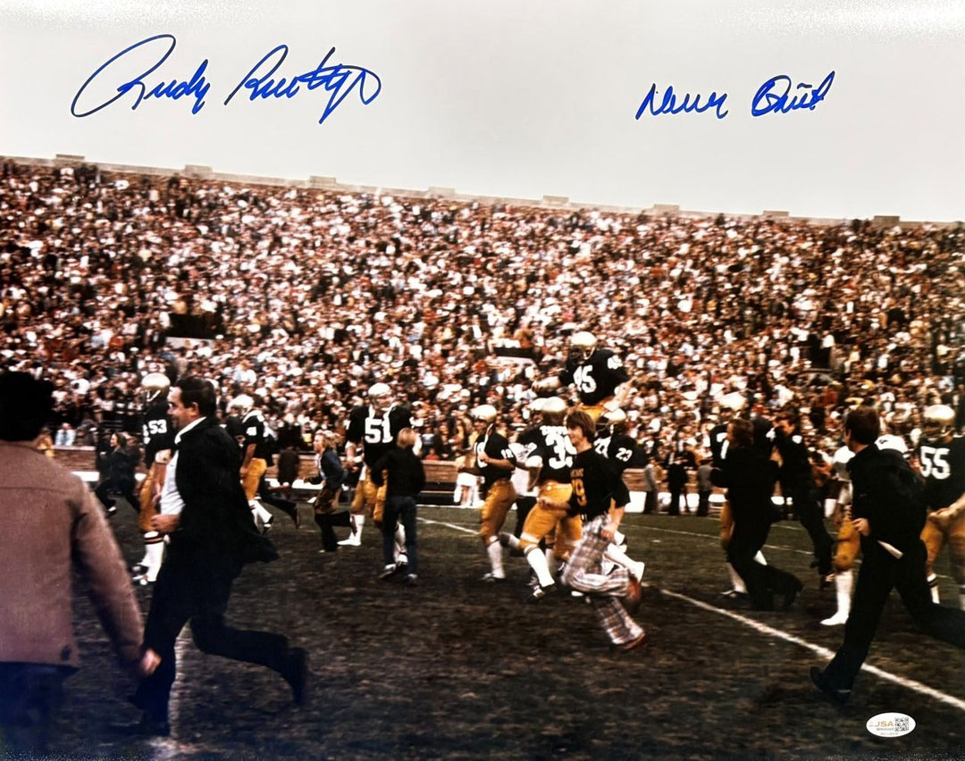 Rudy Ruettiger Signed 16x20 Notre Dame Fighting Irish Photo Never Quit JSA QR