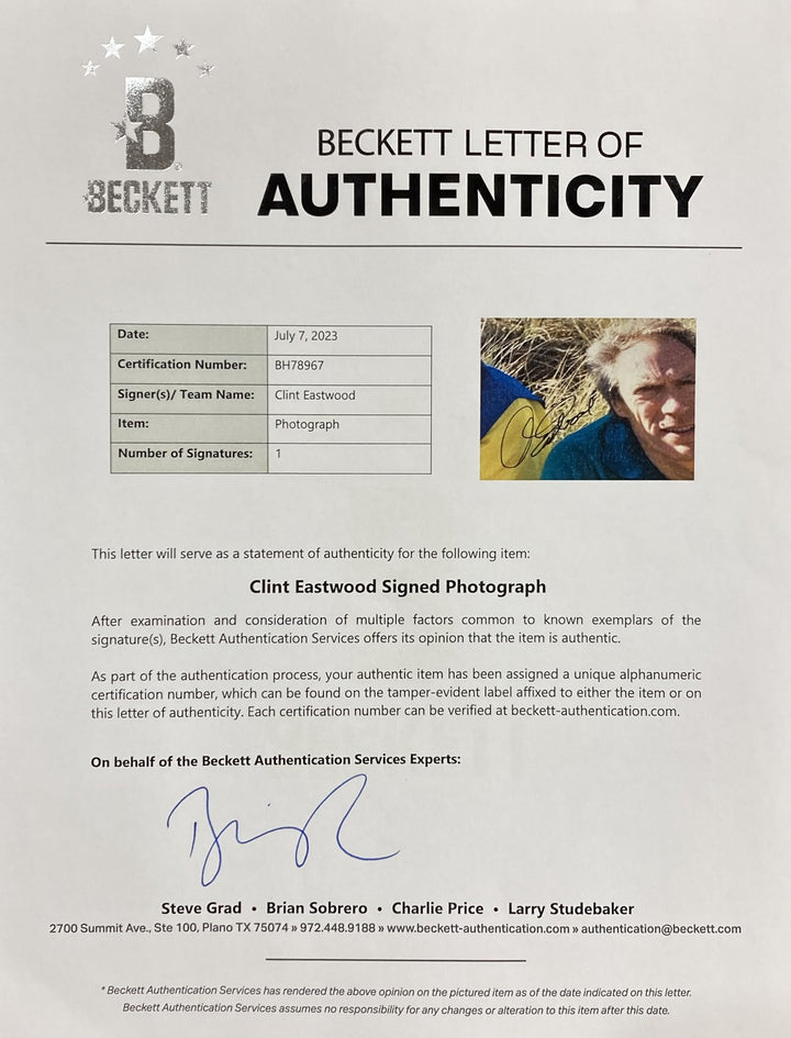 Clint Eastwood Signed Framed 8x10 Photo BAS BH78967