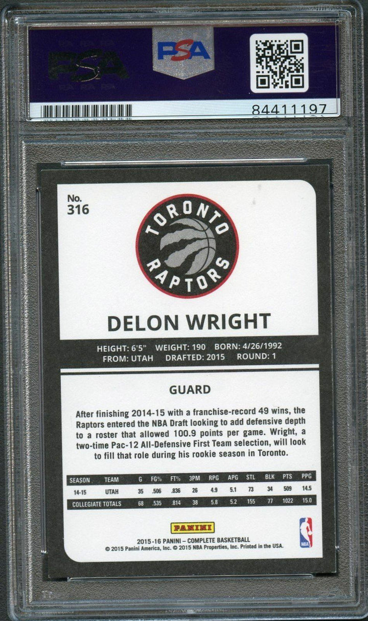 2015-16 Panini Complete #316 Delon Wright Signed Card AUTO PSA/DNA Slabbed RC