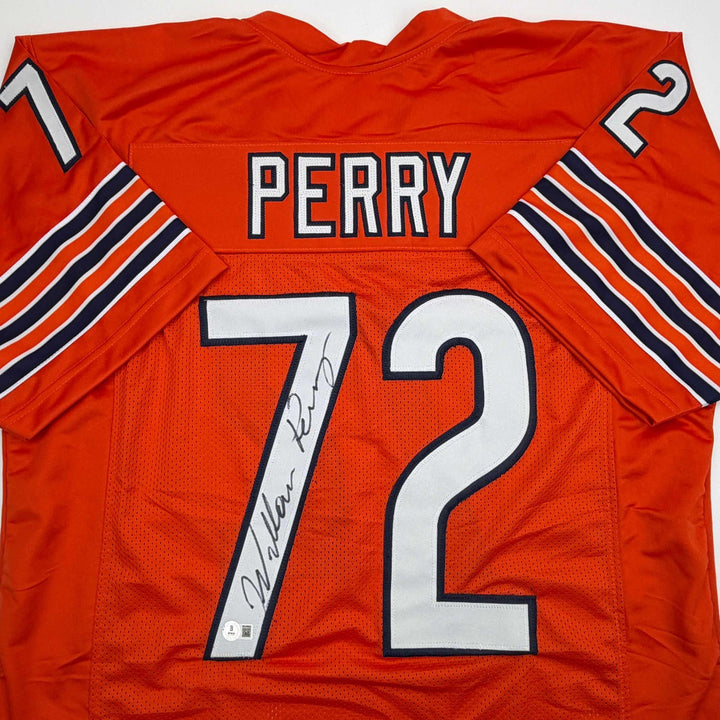 Autographed/Signed William Perry The Refrigerator Chicago Orange Jersey JSA COA