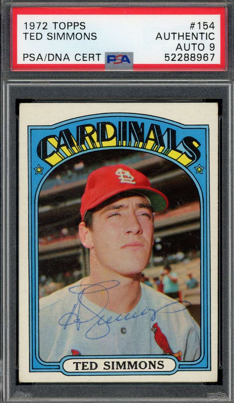 Ted Simmons Mint 9 PSA DNA Signed 1972 Topps Autograph