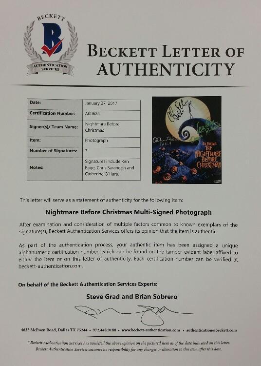 Nightmare Before Christmas cast signed 8x10 Photo ~Sarandon,Ken Page, O'hara BAS