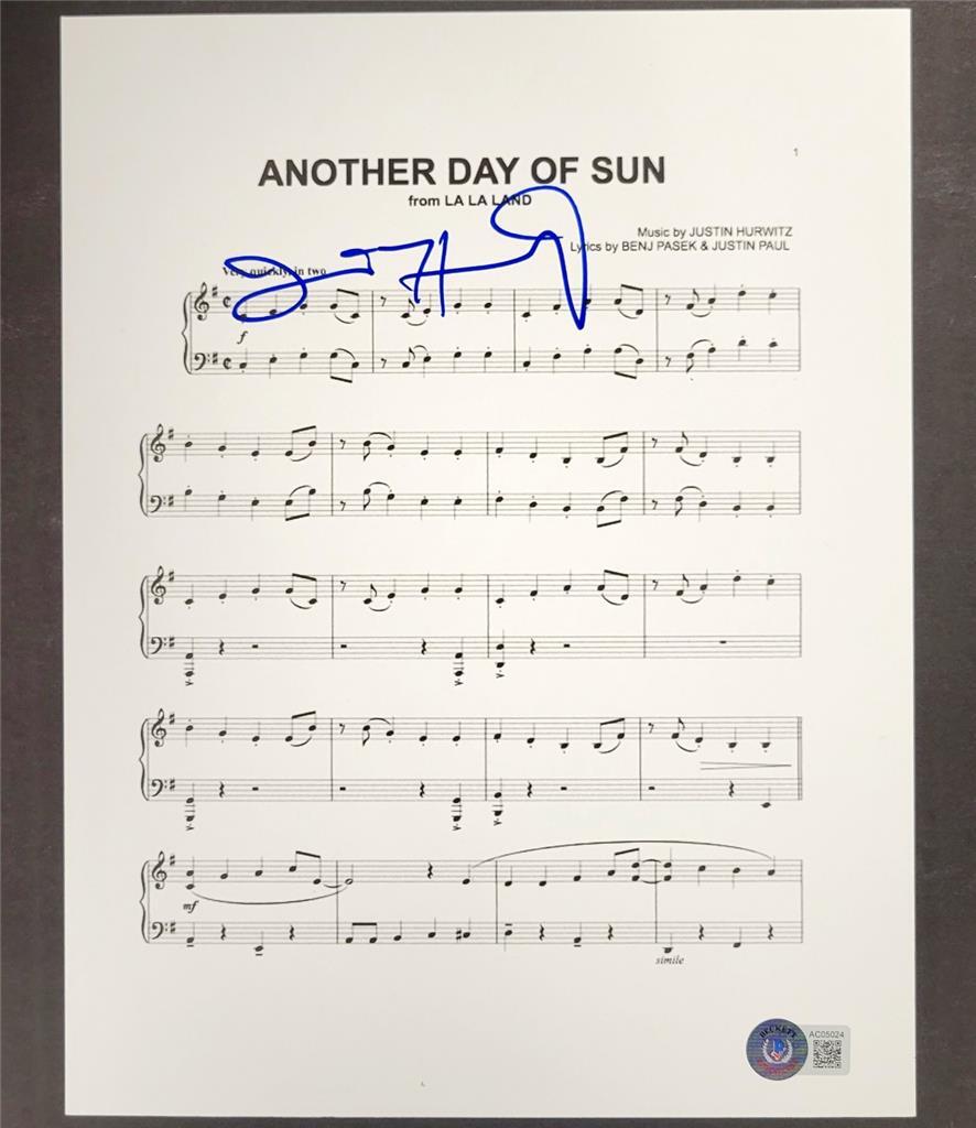 Justin Hurwitz signed La La Land "Another Day of Sun" 8.5x11 music sheet ~ BAS
