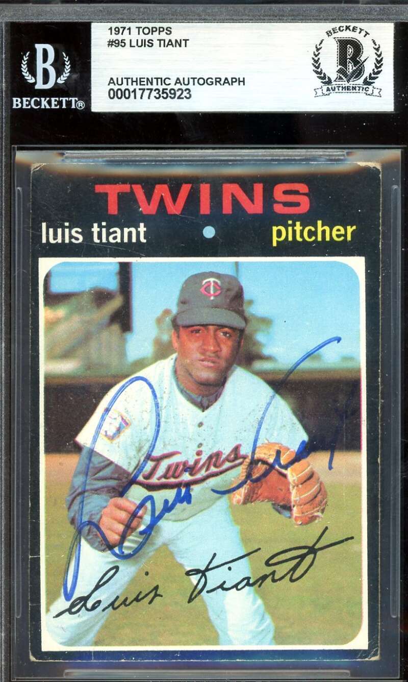 Luis Tiant Beckett BAS Vintage Signed 1971 Topps Twins Autograph