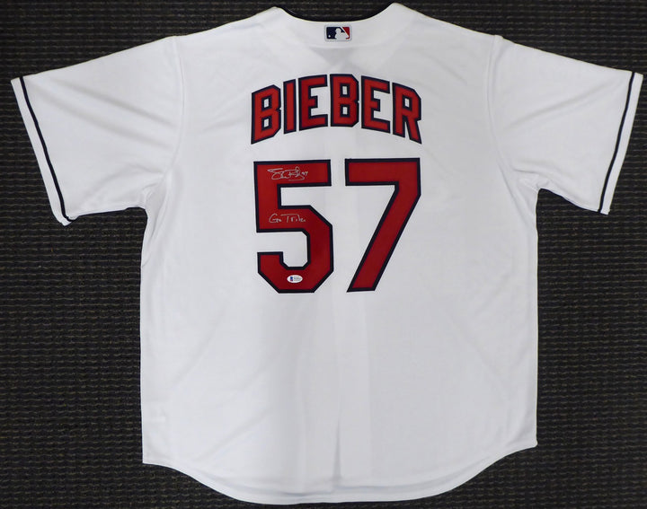 Cleveland Indians Shane Bieber Signed White Majestic Cool Base Jersey Size XL