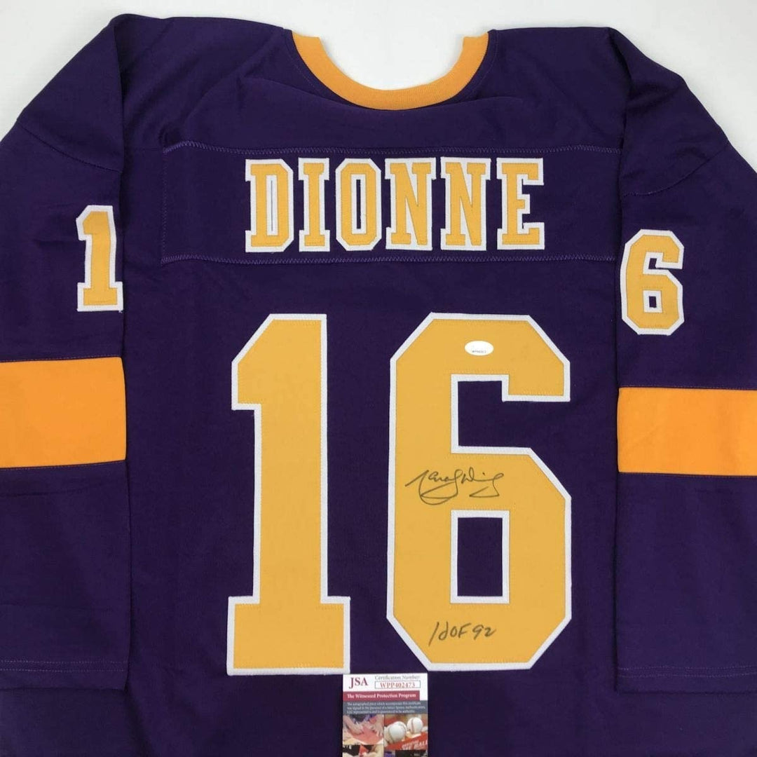 Signed MARCEL DIONNE HOF 92 Los Angeles LA Purple Jersey JSA COA