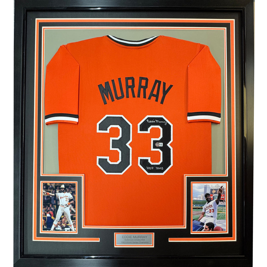 Framed Autographed/Signed Eddie Murray 33x24 Baltimore Orange Jersey BAS COA