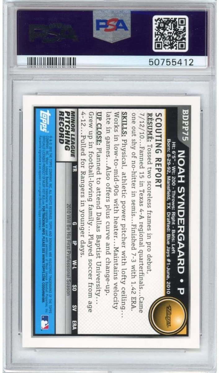 Graded 2010 Bowman Draft Picks NOAH SYNDERGAARD #BDPP75 Rookie Card PSA 10