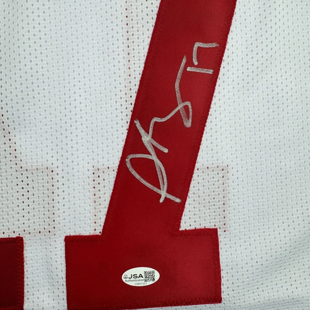 Autographed/Signed Plaxico Burress New York White Football Jersey JSA COA