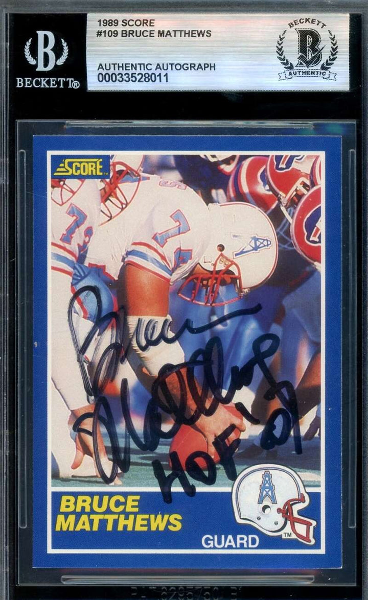 Bruce Matthews Beckett BAS Signed 1989 Score Rookie Autograph Oilers