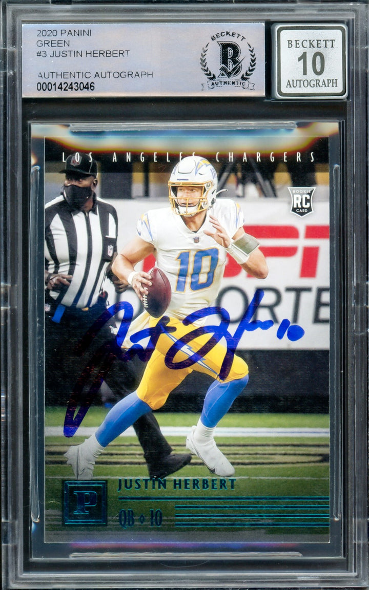 Justin Herbert Auto 2020 Chronicles Panini Green Parallel RC PA-3 Sig 10 Beckett