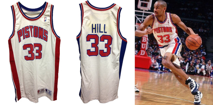 Grant Hill Detroit Pistons game used 1994-95 Rookie Jersey +3 tag Inverse Logo