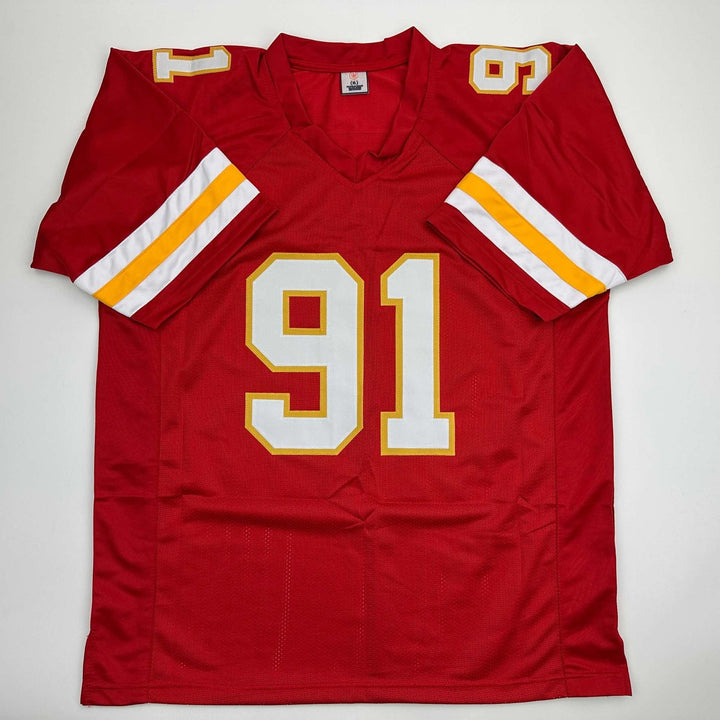 Autographed/Signed Tamba Hali Kansas City Red Jersey Beckett BAS COA