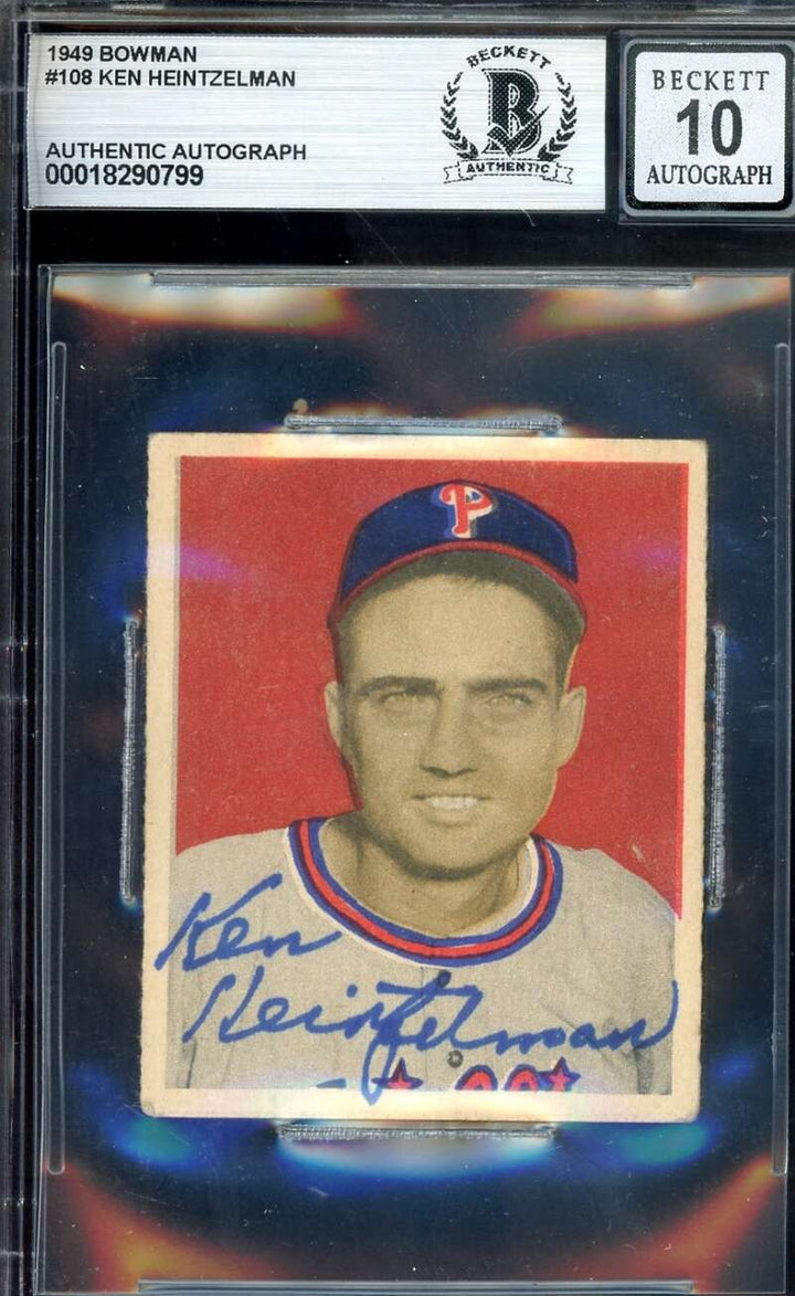 Ken Heintzelman Gem Mint 10 Beckett BAS Signed 1949 Bowman Autograph