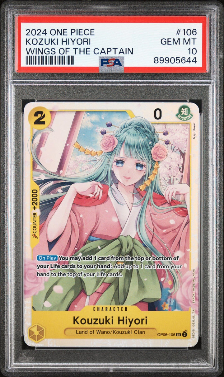 Graded 2024 One Piece Kozuki Hiyori 106 OP06 Trading Card Game PSA 10 Gem Mint