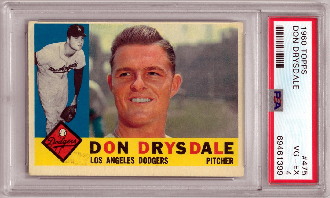 Don Drysdale 1960 Topps Baseball Card #475 - PSA Graded 4 VG-EX (LA Dodgers)